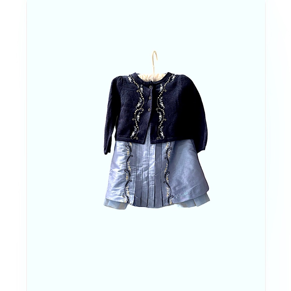 Janie and Jack | Blue Satin Dress with Matching CardiganJacket Size